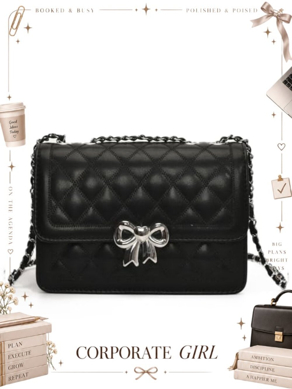 Quilted Vegan Leather Small Crossbody Shoulder Bag Chain Clutch Purse